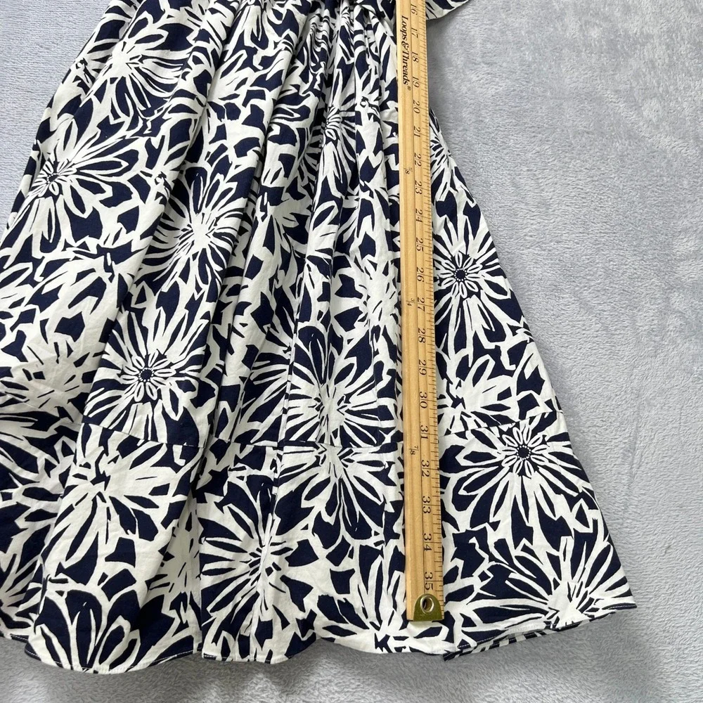 American Living Navy White Floral Fit &‎ Flare Dress Belted Sleeveless Size 10